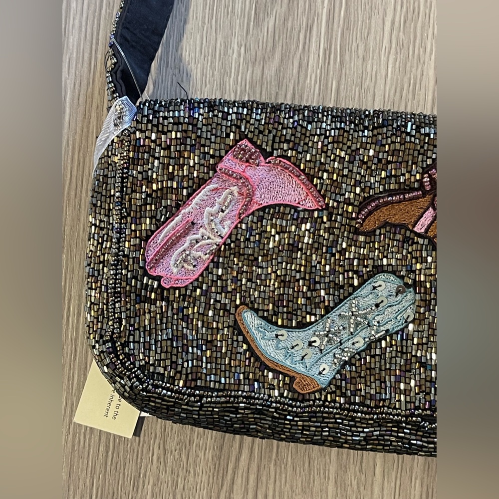 NWT Beaded Western Boots Shoulder Bag - Cowgirl Rodeo Festival Clutch - Picture 11 of 14